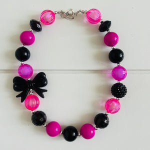 HOT PINK AND BLACK BOW BUBBLEGUM NECKLACE