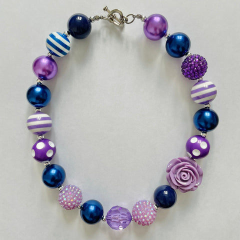 PURPLE AND BLUE FLOWER BUBBLEGUM NECKLACE